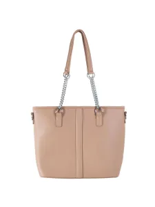 Beige spacious shoulder bag made of eco-leather
