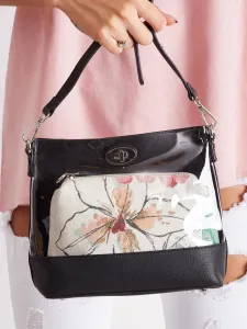 Black handbag with cosmetic bag