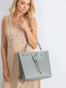 Lady's handbag of gray color with drawstring