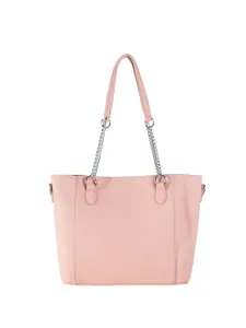 Pink spacious shoulder bag with cosmetic case