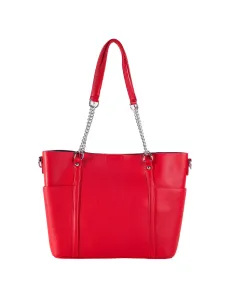 Red spacious shoulder bag with cosmetic case