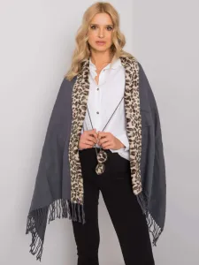 Gray and beige scarf with fur