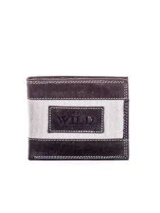 Black leather wallet for men with fabric module