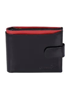 Black leather wallet for men with red insert, closure