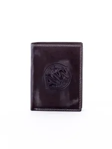Black leather wallet with round embossed emblem