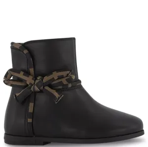 Fendi Girls FF Logo Leather Bow Boots Black - EU30 Black