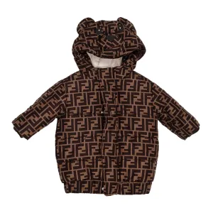Fendi Kids Unisex Bear Hooded Puffer Jacket Brown - 6Y BROWN
