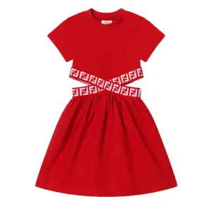 Fendi Girls FF Tape Logo Cut Dress Red - 10Y RED