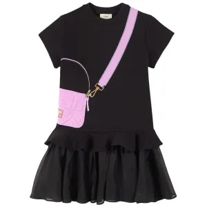 Fendi Girls Trompe L´oeil Baguette Bag Dress Black - 10A BLACK