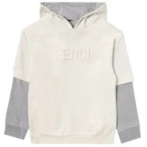 Fendi Boys Embossed Logo Hoodie White - 8A WHITE