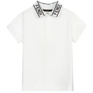 Fendi Boys Cotton Polo Shirt White - WHITE 8Y