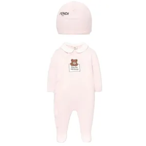 Fendi Baby Girls Bear Logo Babygrow And Hat Set Pink - 3M PINK