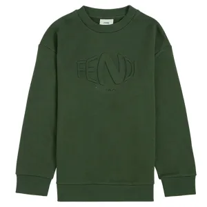 Fendi Boys Embossed Logo Sweater Green - 10Y GREEN