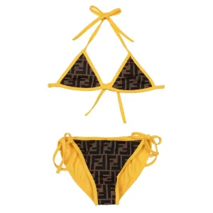 Fendi Girls 2 Piece FF Bikini Set Yellow/Brown - 4 YEARS YELLOW