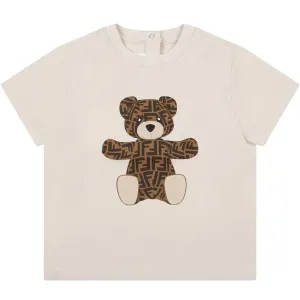 Fendi Baby Unisex Teddy Bear T-shirt Beige - 9M BEIGE