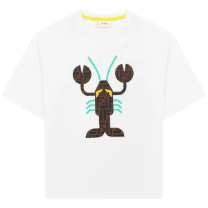 Fendi Boys Lobster Print Logo T-shirt White - 12Y WHITE