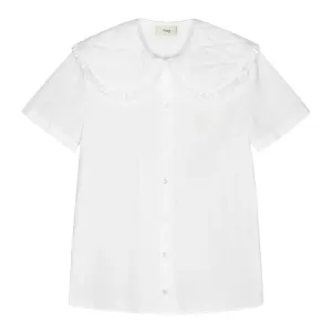 Fendi Girls Cotton Poplin Logo Blouse White - 6Y White