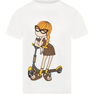 Fendi Girls Doll Scooter Print T-shirt White - 10Y WHITE