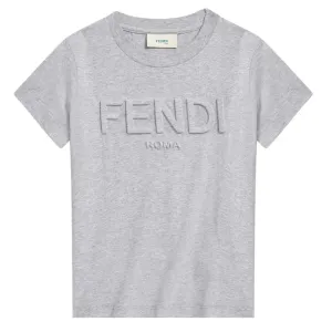 Fendi Kids Embossed Logo T shirt Grey - 6Y GREY