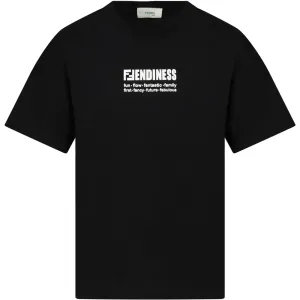 Fendi Unisex Kids Logo T-shirt Black - 8Y