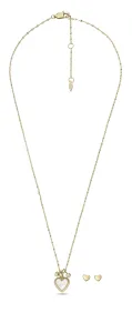 Fossil Set di gioielli romantici placcati in oro con perle I Heart You JF04246SET (collana, orecchini)
