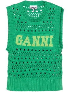 GANNI - Gilet In Misto Cotone Con Logo #3091473