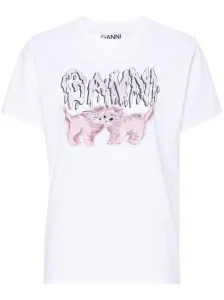 GANNI - T-shirt In Cotone Con Stampa Cats