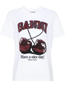 GANNI - T-shirt In Cotone Con Stampa Cherry