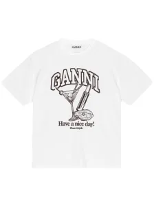 GANNI - T-shirt In Cotone Con Stampa Cocktail #3091483