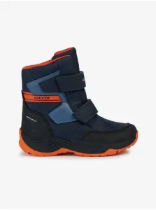 GEOX Orange-Blue Boys' Ankle Snow Boots with Suede Details Ge - Boys