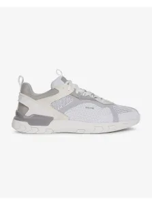 White Mens Sneakers with Leather Details Geox Grecale - Men
