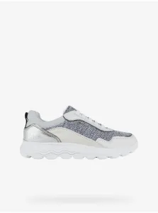 Geox Spherica Grey-White Womens Leather Sneakers - Womens #1078729
