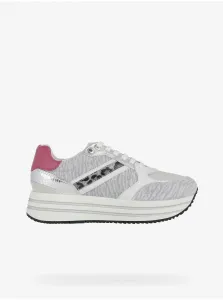Light Grey Women's Patterned Suede Sneakers on Geox Ken Platform - Women #1068817