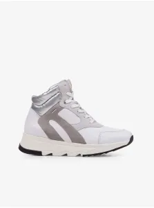 White Women's Ankle Leather Sneakers with Suede Details Geox Fale - Women #1009715