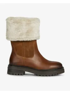 Women's Brown Leather Low Boots with Faux Fur Geox Iridea - Women