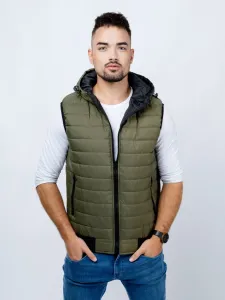 Men's quilted vest with hood GLANO - khaki