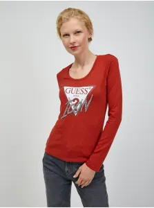 Red Ladies Long Sleeve T-Shirt Guess - Women #906732