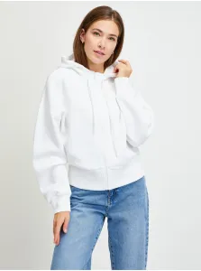 White Women's Sweatshirt with Zipper and Guess Hood - Women #898629