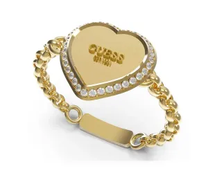 Guess Fantasioso anello placcato in oro con cuoricino Fine Heart JUBR01429JWYG 54 mm