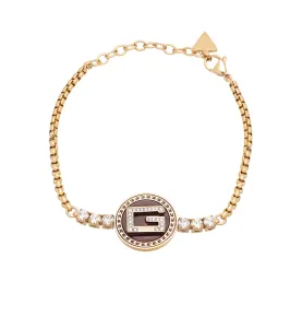 Guess Incantevole braccialetto dorato con cristalli G Solitaire JUBB01030JWYGBG-S 21 cm