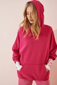 Happiness İstanbul Women's Dark Pink Hooded Oversized Knitted Sweatshirt