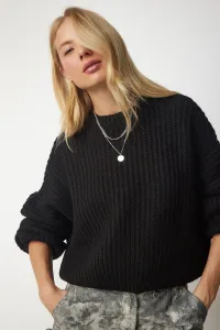 Happiness İstanbul Women's Black Basic Knitwear Sweater with Balloon Sleeves