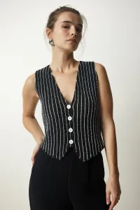 Happiness İstanbul Women's Black Striped Raised Knitwear Vest