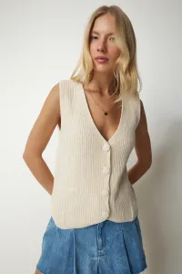 Happiness İstanbul Women's Cream Knitwear Vest with Buttons