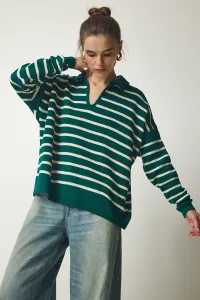Happiness İstanbul Women's Dark Green Polo Neck Crop Knitwear Sweater