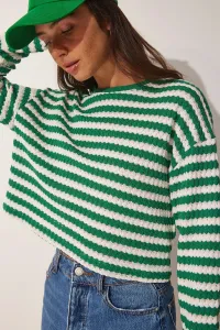 Happiness İstanbul Women's Green Striped Crochet Knitwear Sweater