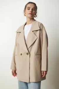 Happiness İstanbul Women's Beige Oversize Cachet Coat