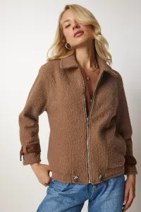 Happiness İstanbul Women's Biscuit Polo Neck Boucle Jacket