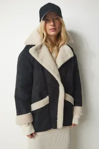 Happiness İstanbul Women's Black Shearling Suede Coat