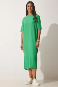 Happiness İstanbul Women's Green Textured Daily Knitted Midi Dress